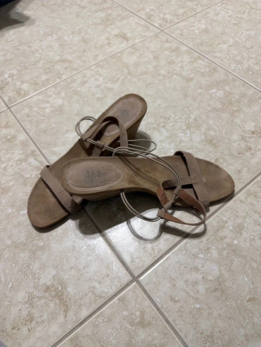 Style & Co Taupe Faux Suede Strappy Slip On Wedge Sandals